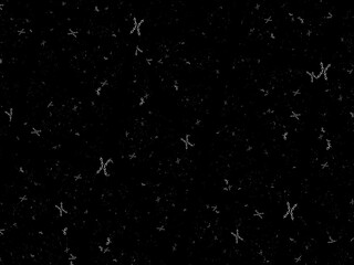 Seamless black background with a scattered pattern of white chromosome shapes, ideal for science, medicine, or genetics-related designs.