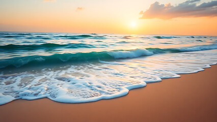 Tranquil Ocean Waves at Sunrise with Golden Glow