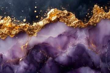 Abstract Art with Gold and Purple Marble Texture for Creative Interior Design and Decor