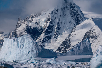 Antarctica mountains and sea. South Pole. Antarctica landscape and view. Unique nature. Glaciers and icebergs.