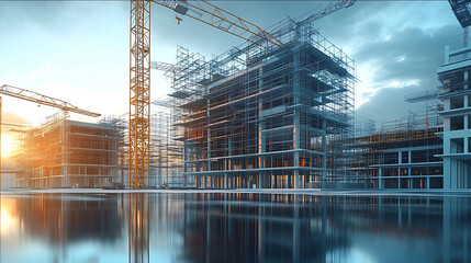 The background sky is blueblack Engineering 3D construction animation