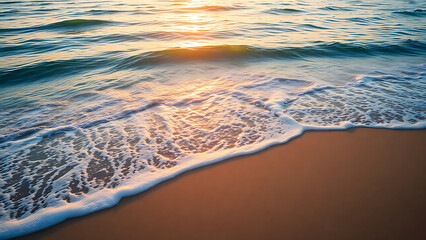 Tranquil Ocean Waves at Sunrise with Golden Glow