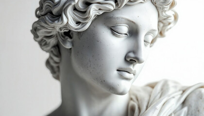 Elegant marble sculpture of a young woman expressing tranquility in soft light
