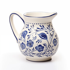 Cream Ceramic Pitcher Blue Floral Design Kitchenware