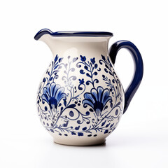 Blue and White Floral Pitcher Ceramic Jug Handpainted Pottery