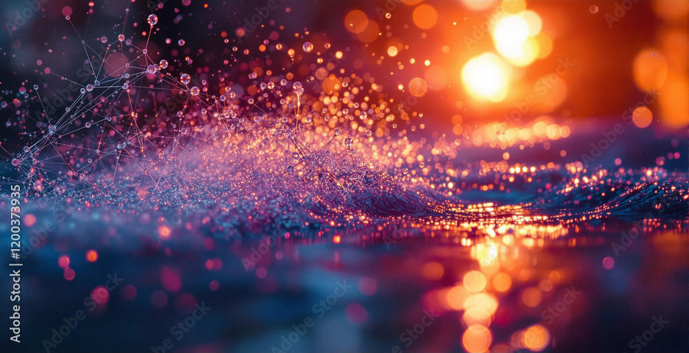 Poster vibrant, abstract scene with a mix of purple and blue colors, along with blurred lights, creating a 
