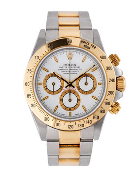 Rolex Chronograph, Daytona model, reference 16523. Self-winding watch, in steel and gold. On a white background. Milan. Italy September 10, 2024