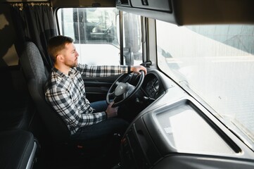 Smile Confidence Young Man Professional Truck Driver In Business Long transport