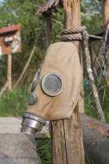 Soviet GP-5 gas mask abandoned on a pole