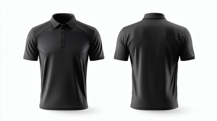 Blank black polo shirt mockup, front and back view on white background