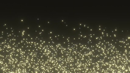 Golden particles glowing sparkles in seamless loop overlay on black background animation 4k visual effect. Glitter bokeh visual effect. Elegant festive looped animation.
