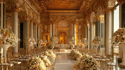 Fototapeta premium Opulent Golden Wedding Ceremony in a Grand Palace