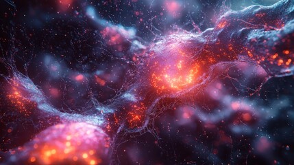 Obraz premium Abstract representation of a neural network, interconnected nodes, vibrant color gradients, digital innovation, commercial graphic