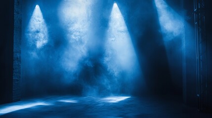 Obraz premium Moody blue stage with dramatic spotlights