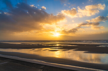 Blackpool beach at sunset in England, United Kingdom