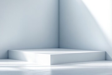 Fototapeta premium Minimalist interior corner design with smooth white wall and natural light in modern architecture
