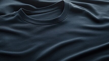 Fototapeta premium Close-up of a Dark Blue T-Shirt, Soft Fabric Texture