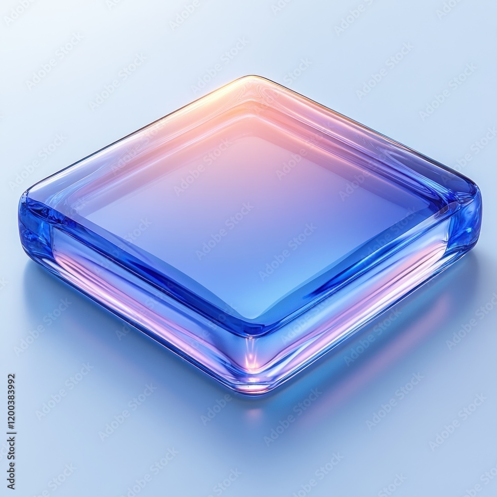 Poster Blue Rounded Square Button Icon for Mobile Applications, App Design Element, 3D Rendering with Soft Gradients and Warm Light