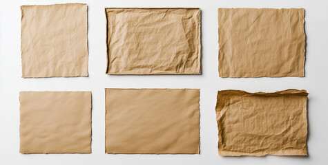 Brown blank paper sheets, white background