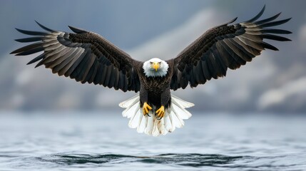 Majestic Bald Eagle in Flight Above Water