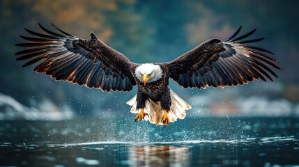 Obraz premium Majestic Bald Eagle in Flight: A Breathtaking Capture of Nature's Power