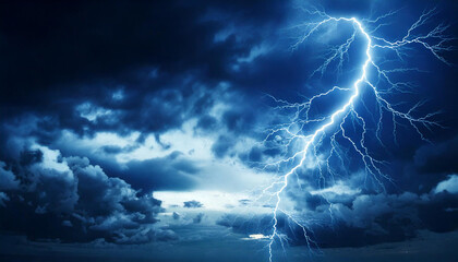 A dramatic dark blue sky with dense clouds and lightning streaks, capturing the intensity of bad weather. Perfect for storm-themed visuals or atmospheric overlays in design projects
