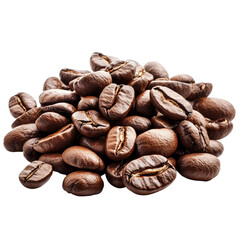 Naklejka premium A closeup view of fresh coffee beans isolated on a transparent background showcasing their rich color and texture, coffee beans. isolated on transparent backgroundfile
