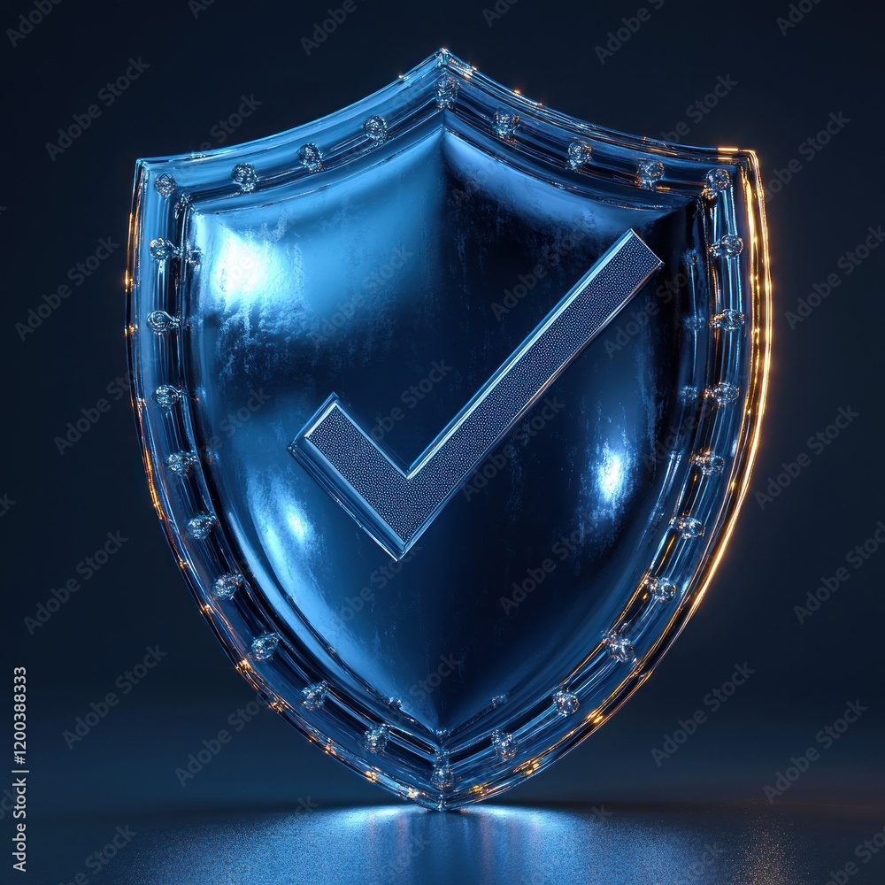 Aufkleber blue shield icon for protection and security concept in 3d rendering