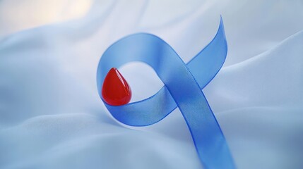 Blue Ribbon and Blood Drop Symbolizing Diabetes Awareness and Hope for Families
