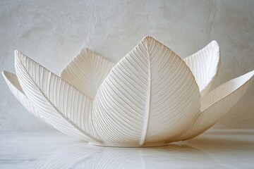 Minimalist Leaf-Shaped Ceramic Plates on Light Marble Background Soft Natural Lighting Scandinavian Design