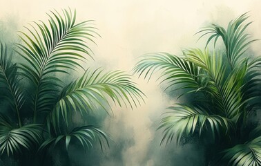 Palm Leaves Minimalist Watercolor Tropical Nature Composition