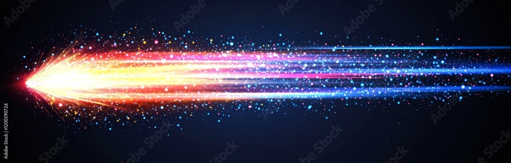 Wall mural in outer space, a high-speed meteor streaks by with a realistic 3d modern illustration, featuring a 