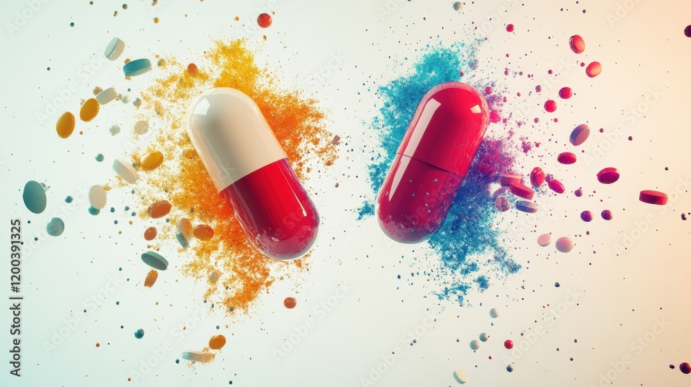 Aufkleber split capsule with colorful particles spilling out creates an eye catching display of vibrant hues a