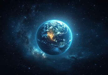 Hyper-Realistic Earth View from Space with Stars and Galaxy Dramatic Lighting Effects and Vibrant...