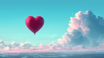 Fototapeta premium A vibrant red heart-shaped balloon drifts serenely against a backdrop of blue sky, embodying love and joy in the air this Valentine's Day.