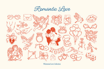 Sketch style hand drawn romantic love and wedding illustration collection.