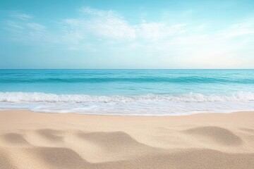 Obraz premium Soft Sand Beach Scene with Blurred Aqua Water and Sky for Summer Relaxation