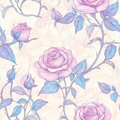 Delicate roses seamless pattern with vintage elegance and pastel tones for decor and fashion