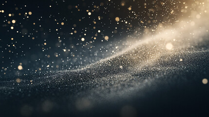 Obraz premium Soft golden particles floating over dark background creating a dreamy and elegant abstract composition with smooth glowing waves 