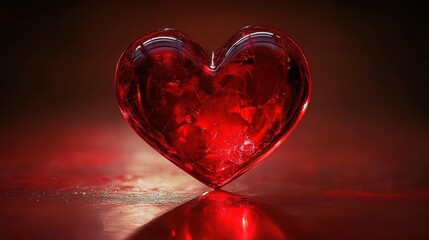 A radiant red heart rests upon a glossy surface, capturing the essence of love and romance, perfect for celebrating Valentine's Day and heartfelt connections.