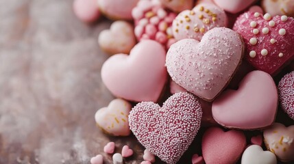 Fototapeta premium A vibrant array of colorful hearts sprawls across a table, each one radiating love and joy, perfect for celebrating the spirit of Valentine's Day.