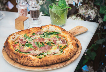 Homemade baked traditional Italian pizza 