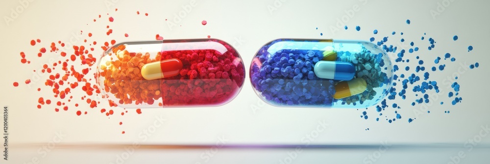 Leinwandbilder colorful particles spill from split capsules in a dynamic display of vibrant hues. generative ai