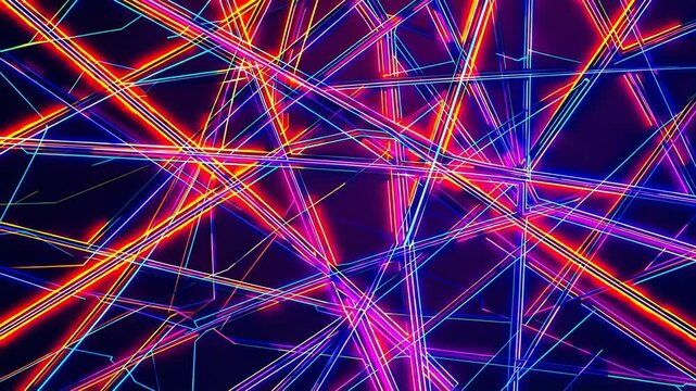 Dynamic intertwining neon lines in vibrant colors, pulsating rhythmically to create a sense of connection and interrelation