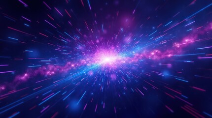 Obraz premium Abstract background in blue and purple neon glow colors. Speed in galaxy.