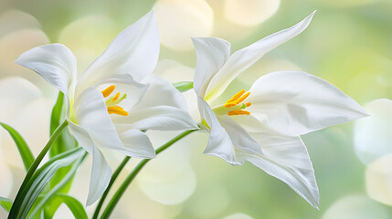 Fototapeta premium Beautiful white flowers with delicate petals and vibrant yellow stamens