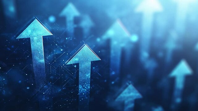 Blue-themed with arrows pointing upwards, interconnected and spaced, growth, progress, and forward momentum in a sleek visual.