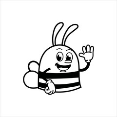 Cute and fun retro rubber hose bee cartoon character vector illustration. Cool and fun black and white bee character print design.