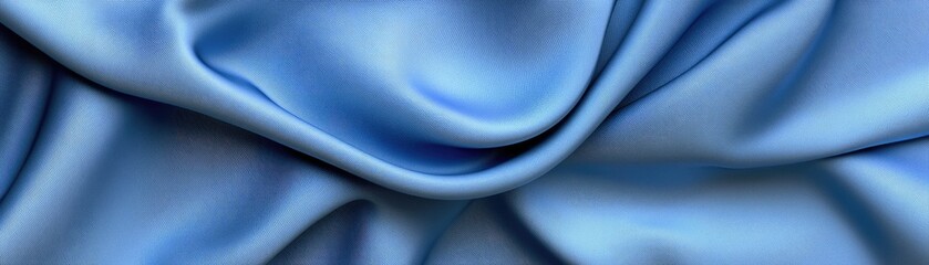 Blue silk fabric drapes, soft folds, background texture
