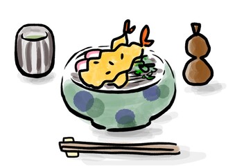 天ぷらそばの和風イラスト